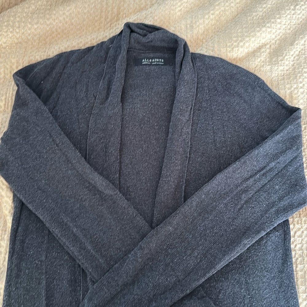 AllSaints Mode Merino Open Cardigan (Charcoal Grey)